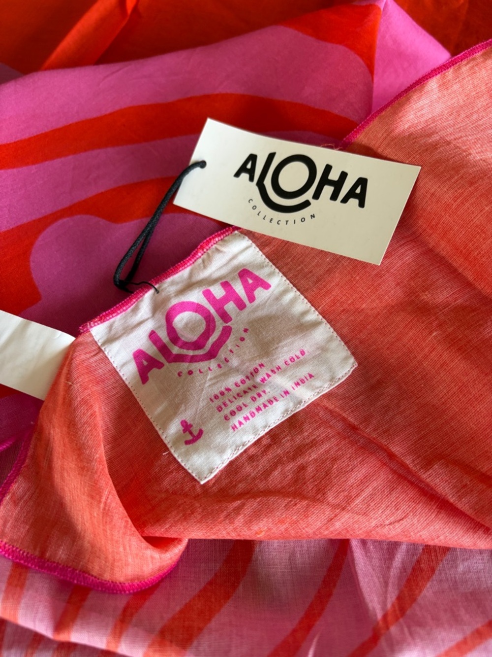 ALOHA Collection Heipua Orange and Pink Floral Pareo Wrap - Picture 8 of 8